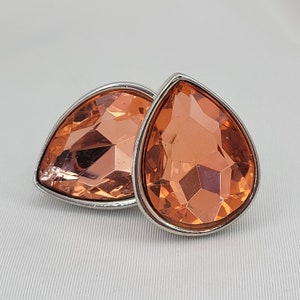 Orange teardrop earrings Vintage silvertone clip on earrings #13