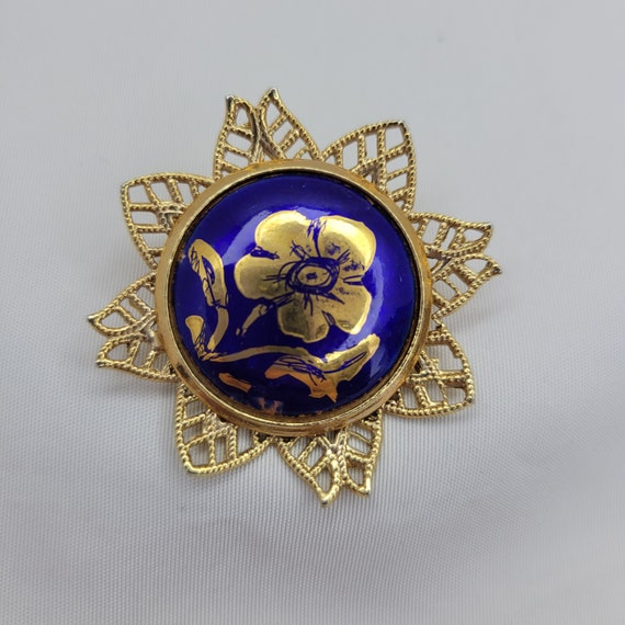 SELOVO 3.5 Inch Large Blue Flower Brooch Pin - Gold Tone Rhinestone Pendant For Scarves, Hats, Jackets - View #6