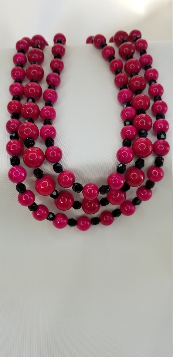 Fuchsia necklace Multistrand necklace Glass bead … - image 1