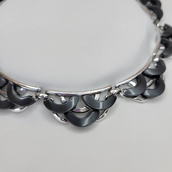 Black plastic choker Silver link necklace vintage - image 4