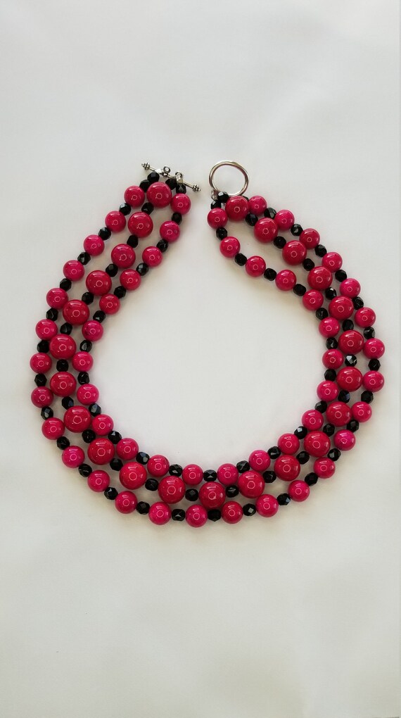 Fuchsia necklace Multistrand necklace Glass bead … - image 7