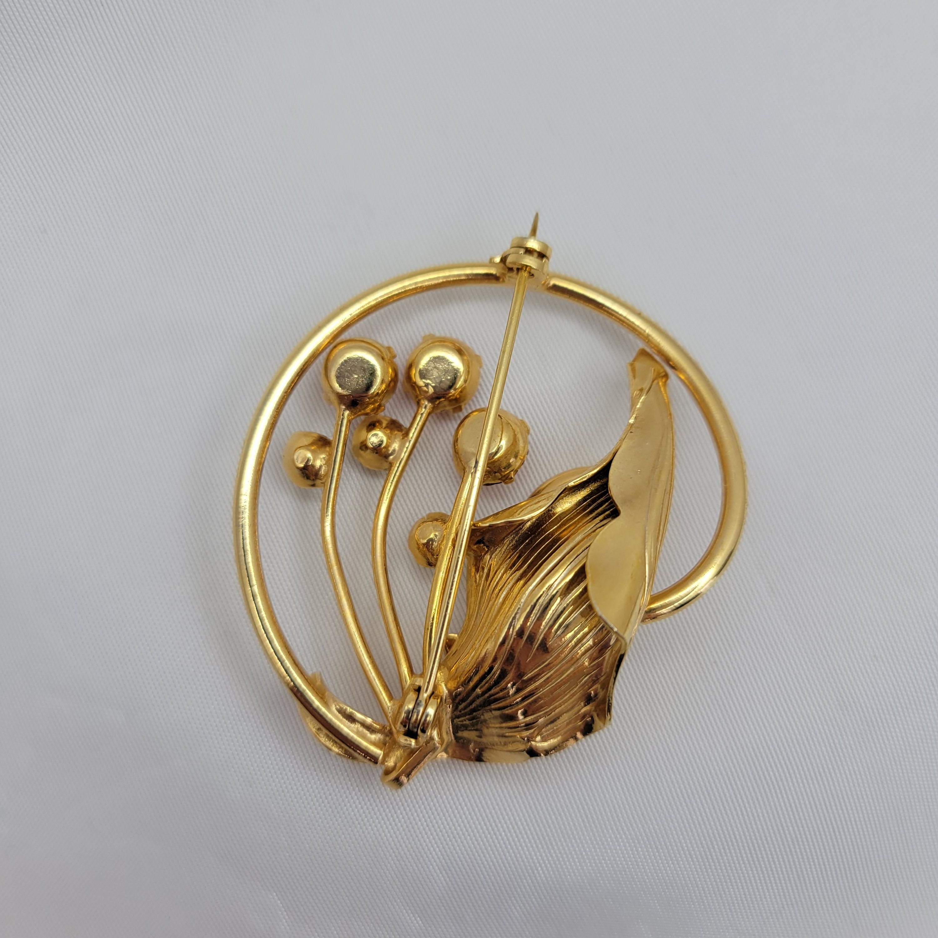 Broche Ancienne Plaqué Or 19ème Siècle - Fleurs Et Strass, Style Français, Occasion à Porter