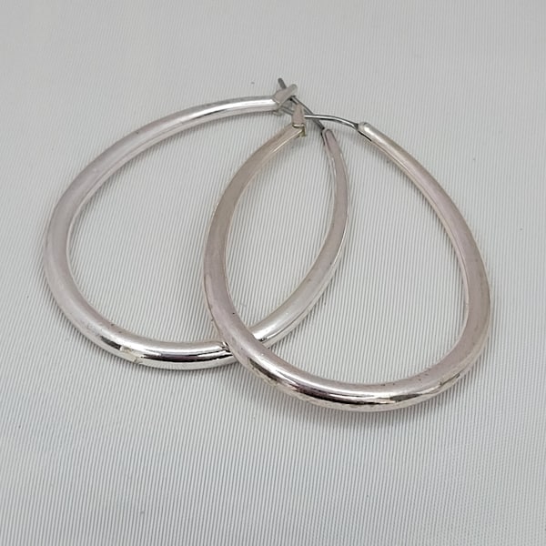 Chunky hoop earrings vintage Creole hoop earrings silver tone #12