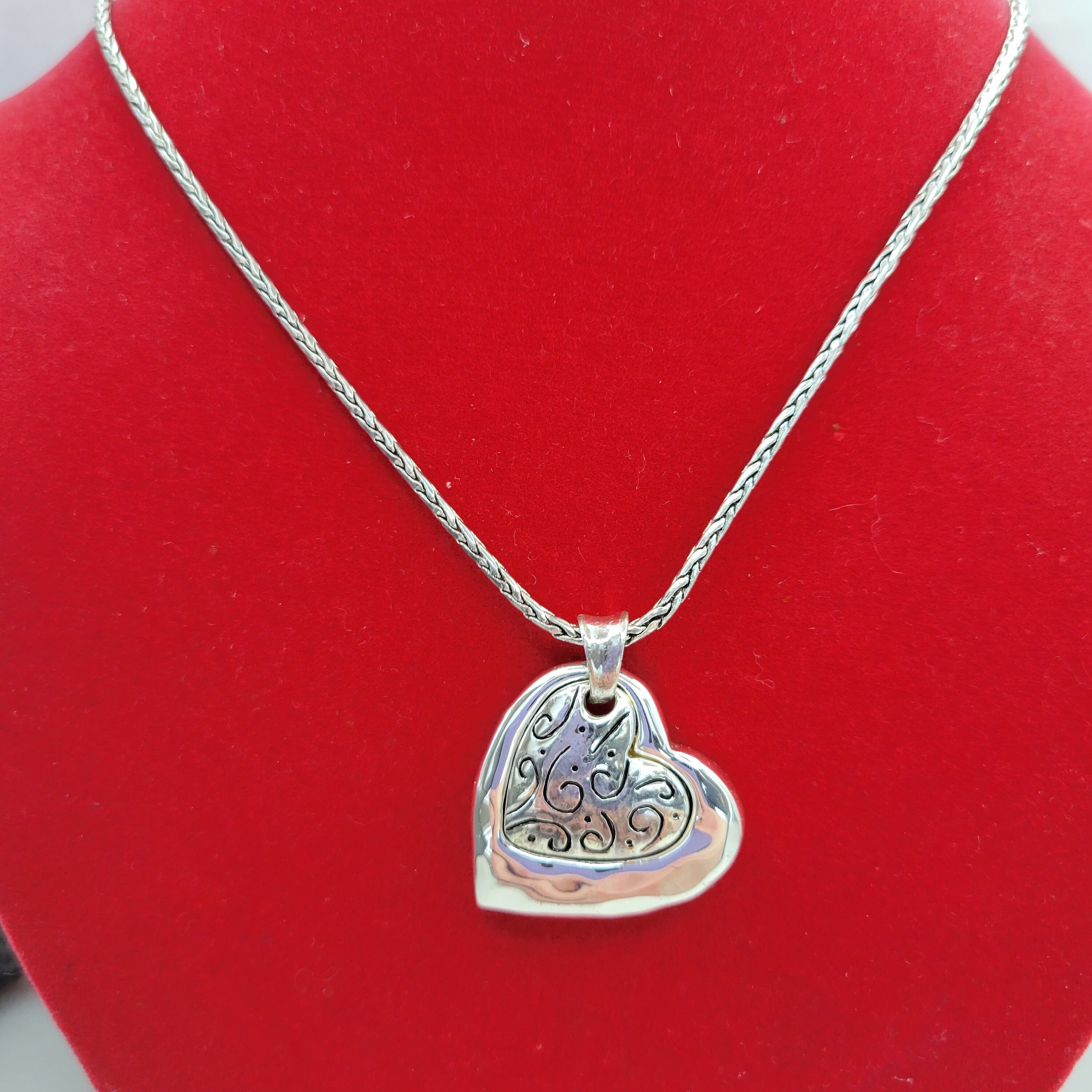 Wheat chain necklace Double heart pendant Vintage heart necklace #12
