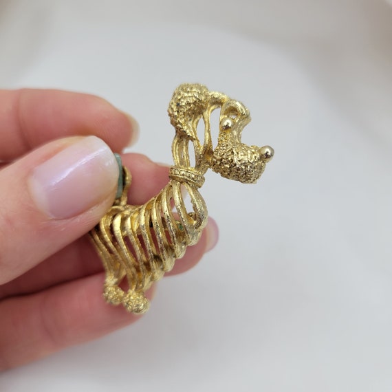 Gold dog brooch Jade stone brooch Vintage poodle … - image 7