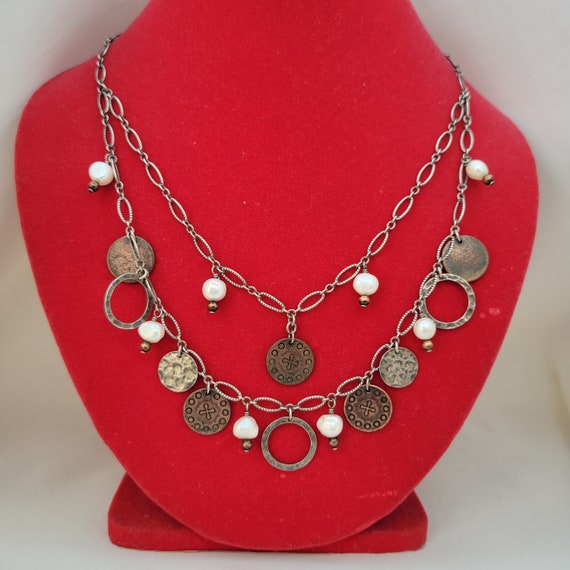 Silpada pearl necklace Vintage coin necklace silver M… - Gem