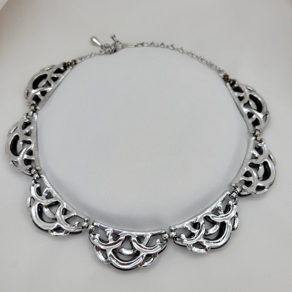 Black plastic choker Silver link necklace vintage - image 6