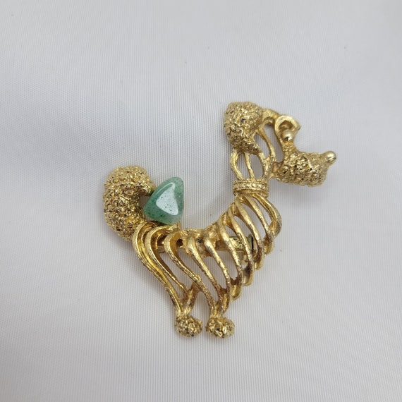 Gold dog brooch Jade stone brooch Vintage poodle … - image 1