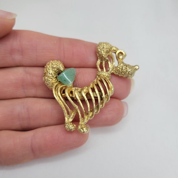 Gold dog brooch Jade stone brooch Vintage poodle … - image 2