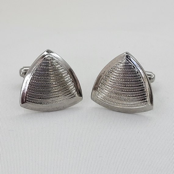 Triangle cufflinks Silver tone cufflinks Vintage … - image 1