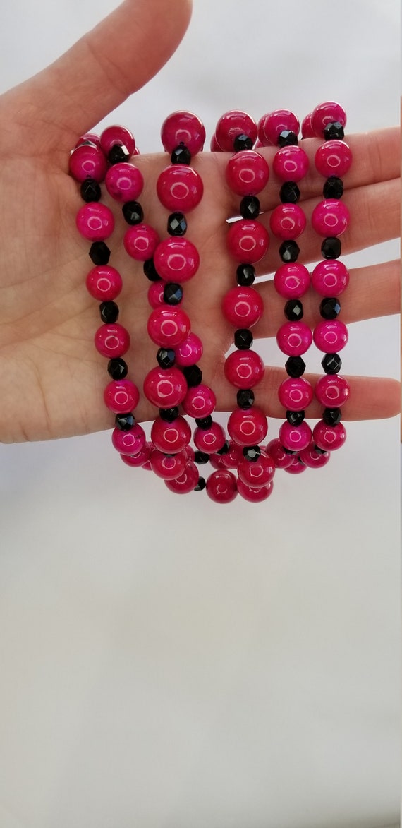 Fuchsia necklace Multistrand necklace Glass bead … - image 2