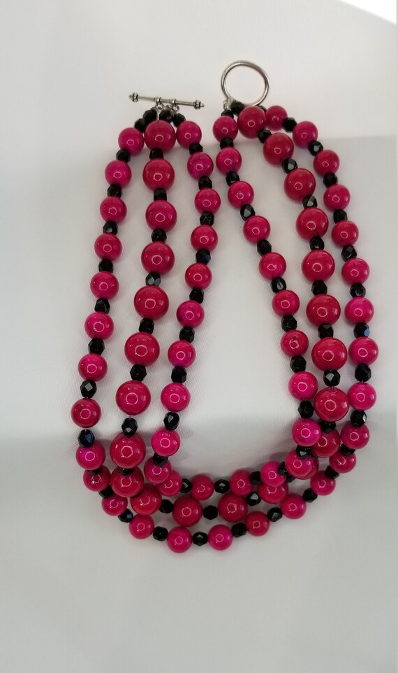 Fuchsia necklace Multistrand necklace Glass bead … - image 8