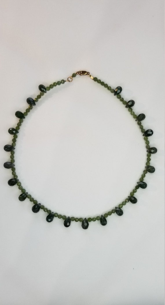 Moss agate necklace. Green stone choker. Tear drop