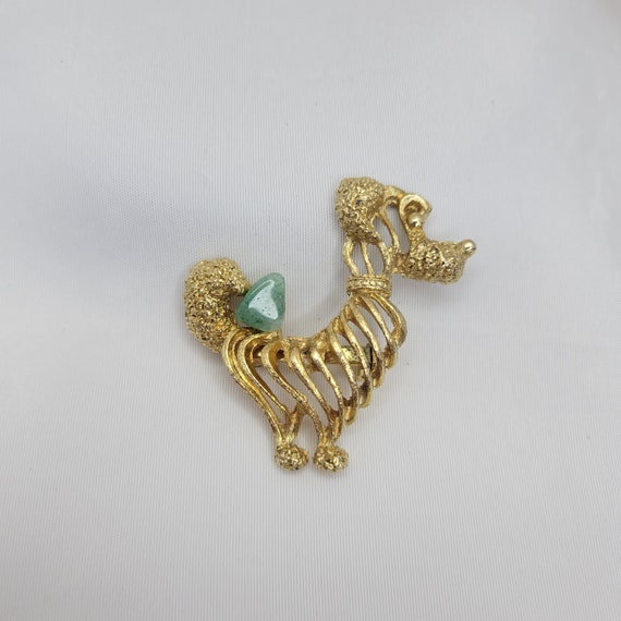 Gold dog brooch Jade stone brooch Vintage poodle … - image 3