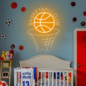 Basketball Neon Sign,Cute Basketball LED Neon Light with 3D Engraved Word Letter for Kid&#39;s Room Man Cave Bedroom,Basketball Wall Decor Lamp