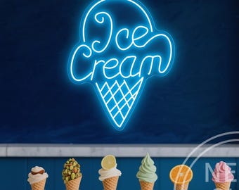 Ice Cream Neon Sign, Custom Ice Cream Cone LED Neon Light, Ice