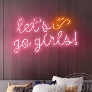 Letrero de neón "Vamos Chicas", letras con sombrero de vaquero, luces LED para decoración de pared, habitación de niñas, granja, bar, sala de juegos, dormitorio, regalo para niñas