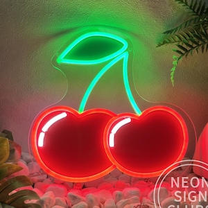 Cherry Neon Sign,Cute Cherries Fruit Led Neon Lights for Wall Decor Bedroom Room Restaurant Bar Fruits Shop Business Signs Birthday Gifts
