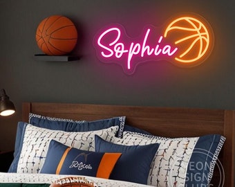 Custom Basketball Name Neon Sign, Boy's Bedroom Nursery Name LED Neon Light, Basketball Sports Birthday Party Decor, Basketball Player Gifts
