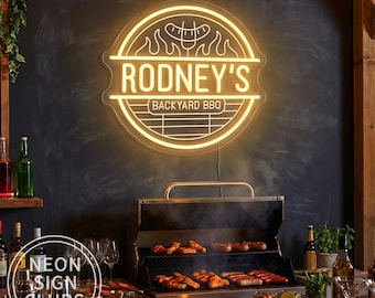 Custom Backyard Name Neon Sign, Backyard BBQ Decor, Barbeque Party Sign, BBQ Smoker and Grill Sign, Patio Wall Decor, Gifts For Father