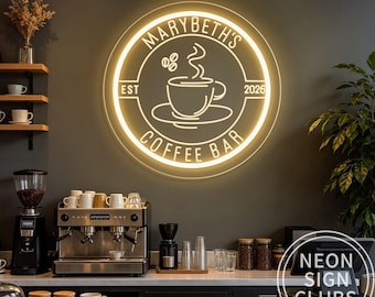 Custom Coffee Bar Name Neon Sign, Personalized Coffee Shop LED Neon Light, USB Cafe Kitchen Wall Decor, Welcome Open Sign, Coffee Lover Gift