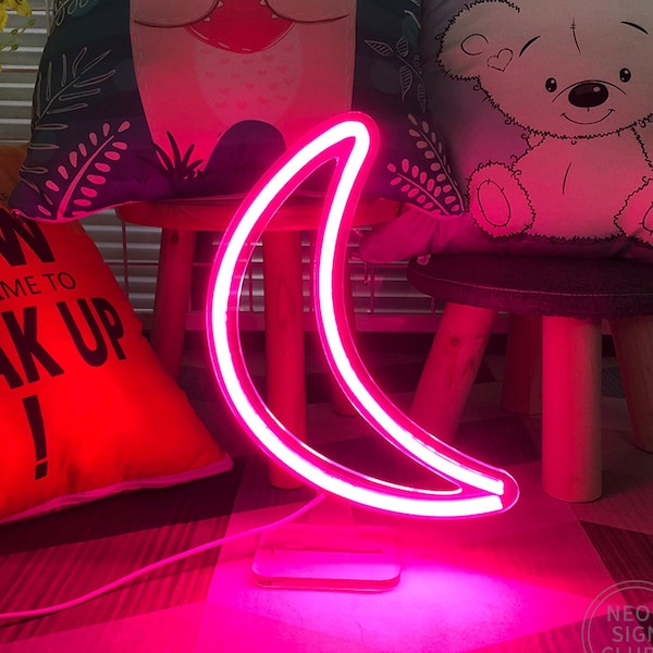 11.8" USB Moon Sign Mini Lamp Desk Pink LED Light Custom Neon Sign Bedroom Kids Room Decoration Party Wall Decor,ramadan