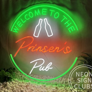 Welcome To The Prinsen&#39;s Pub Neon Sign,Custom Name LED Light up Neon for Cool Wall Decor Man Cave Bar Store Bedroom Club Hotel Bistro Party