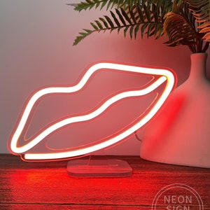 Insegna al neon con labbra rosse, mini insegna al neon da 9,8 pollici = 25 cm, insegne luminose al neon a LED USB, lampada da scrivania, decorazioni personalizzate per la camera da letto, lampade da tavolo, mini decorazioni per la casa