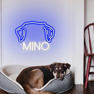 Placa de neon personalizada | Placas de nome de cachorro personalizadas | Placa de neon de orelhas de animais para loja de animais de estimação, casa, quarto | Decoração de neon para cachorro, estética | Presentes personalizados
