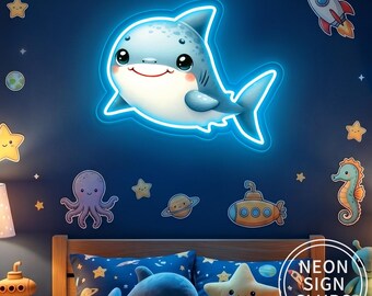 Custom Cute Sea Animals LED Neon Light, Shark Neon Sign, Whale Neon Sign, Home Room Kids Room Wall Decor, Ocean Theme Nursery Wall Decor