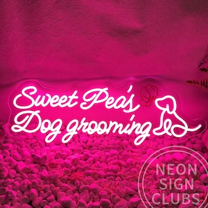 Letrero de neón para peluquería canina de Sweet Pea, bonita luz LED de neón para peluquería canina, para tienda de mascotas, fiesta temática canina, decoración de pared, letras LED con animales
