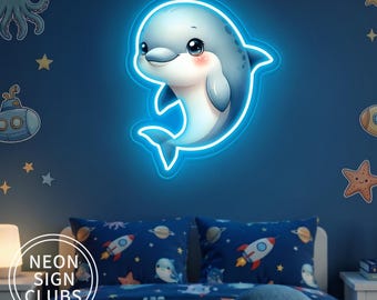 Dolphin Neon Sign, Custom Cute Sea Animals LED Neon Light, Home Room Kids Room Wall Decor, Ocean Theme Nursery Wall Decor, Gift for Kids