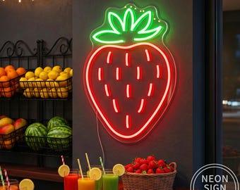 Strawberry Neon Sign, Custom Fruit LED Light, Fruit Shop Juice Bar Decor, Fresh Fruit Drinks Bar Restaurant Wall Decor, Business Open Sign
