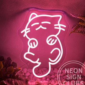 Letrero de neón de gato, adorables gatos lánguidos, letreros LED iluminados para decoración de pared, cafetería, bar, cocina, restaurante, cafetería, postres, decoración de habitación infantil, regalo