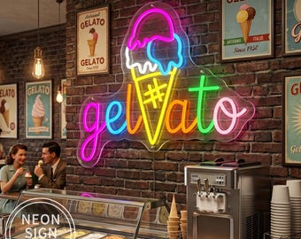 Gelato Neon Sign, Custom Ice Cream Cone LED Neon Light, Ice Cream Shop Dessert Shop Wall Decor, Gelato Bar Decor, Gelato Shop Open Sign