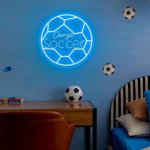 Custom Name Soccer Led Neon Light for Wall Decor Children Room Bedroon Game Room Man Cave,Personalised Name 3D Carving Word Sport Neon Sign