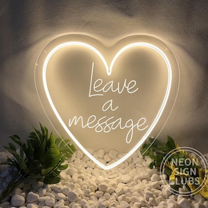 Leave A Message Acrylic Neon Sign Heart Shape Custom Wedding Audio Guestbook Neon Sign LED Light Wedding Backdrop Decor Personalized Gift