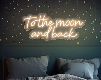 To The Moon And Back Neon Sign,Wedding Neon Sign,LED Signs for Bedroom, Home Wall Decorations,Party Decor,Living Room Neon Wall Art