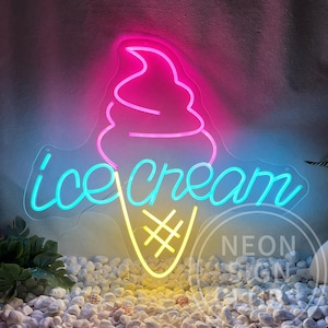 Ice Cream Neon Sign: LED Light for Cafe, Bar, Party