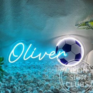 Custom Soccer Neon Sign for Wall Decor,Personalized Name with UV Football Sport Signs LED Neon Light for Boy Bedroom Playroom Party Man Cave