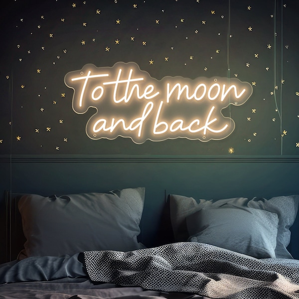 Insegna al neon To The Moon And Back, Insegna al neon per matrimonio, Insegne a LED per camera da letto, Decorazioni murali per la casa, Decorazioni per feste, Arte da parete al neon per soggiorno