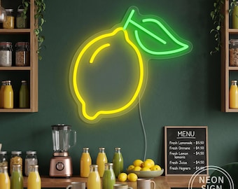 Lemon Neon Sign, Custom Fruit LED Light, Lemon Wall Decor, Fruit Shop Juice Bar Decor, Drinks Bar Restaurant Wall Decor, Business Open Sign