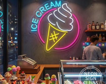 Ice Cream Neon Sign, Custom Ice Cream Cone LED Neon Light, Ice Cream Shop Dessert Shop Wall Decor, Gelato Bar Decor, Shop Open Sign