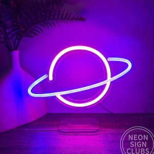 9,8 x 8 pollici Saturn Planet Neon Light Sign Lampada da tavolo LED Luci per bambini Camera da letto Casa Scrivania Decorazione Mini Lampada Luce Regali Neon Bar Sign