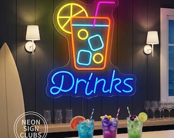 Cocktail Drinks Neon Sign, Custom Home Bar LED Neon Light, Man Cave Cocktail Club Wall Decor, Tropical Beach Bar Wall Decor, Tiki Bar Sign