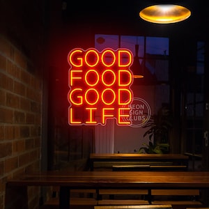Letrero de neón "Buena comida, buena vida" para decoración de pared, letrero iluminado con LED con letras de cerveza para bar, restaurante, tienda, letreros de neón de comida.