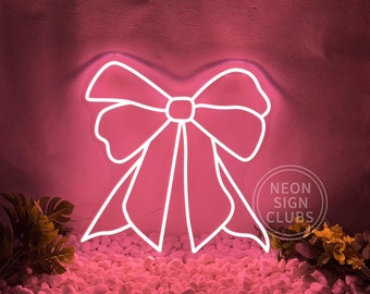 Pink Bow LED Neon Sign: Y2k Room Decor
