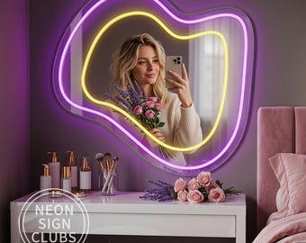 Wavy Mirror Neon Sign, Custom Y2K Style Mirror Neon Light, Makeup Mirror, Girls Room Dorm Decor, Beauty Salon Mirror Decor, Gifts For Her