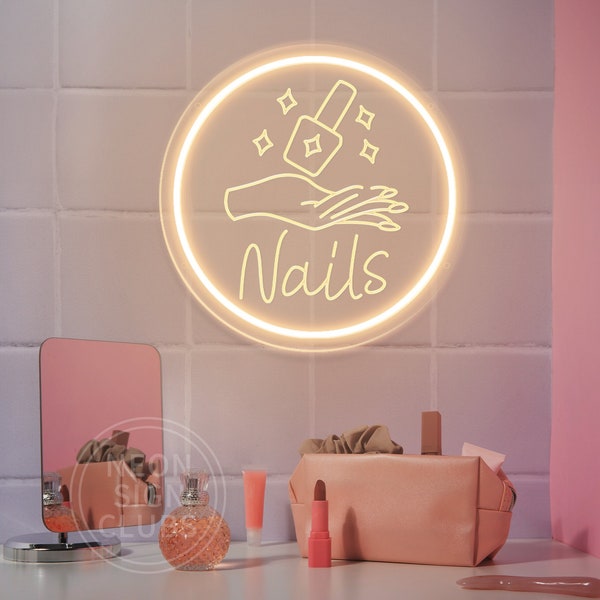 Nails Neon Sign,Manicure Shop Sign,Nails Salon LED Sign,USB Neon Light ,Engraved acrylic Sign,Neon sign Custom,Beauty Room Wall Decor