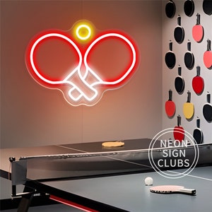 Placa de neon de pingue-pongue | Luz neon de raquete de tênis de mesa | Luz LED de pingue-pongue | Decoração de arte de parede de sala de fã-clube esportivo | Decoração de quarto | Melhor presente
